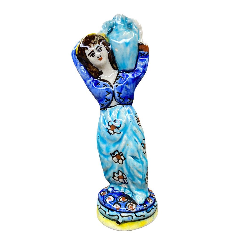 Turkish Pottery Kutahya Ceramic Figurine Woman‎ With Vessel Water Jug